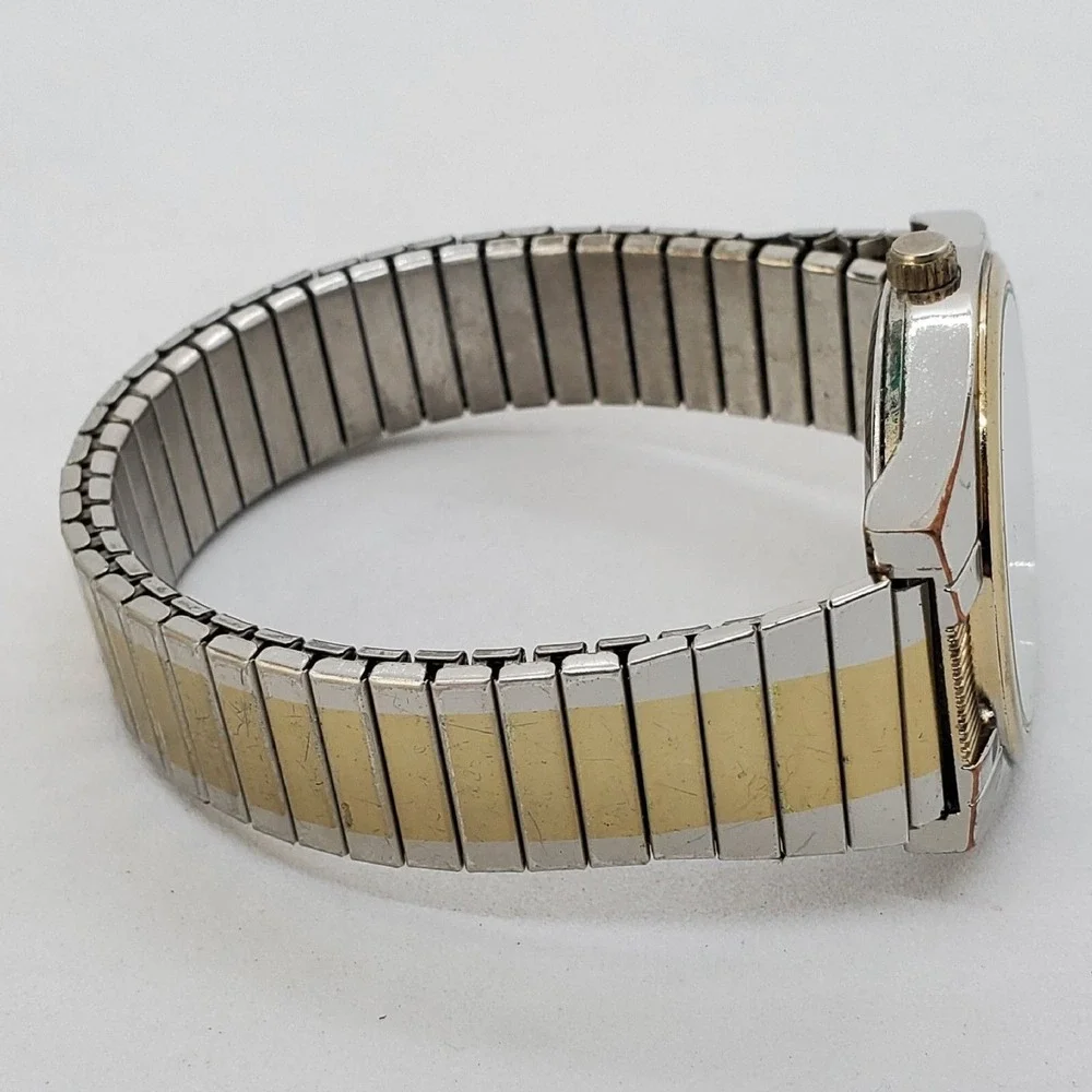 Men's Military Watch‎ 36MM White Dial Gold Gray Bracelet Band New Battery